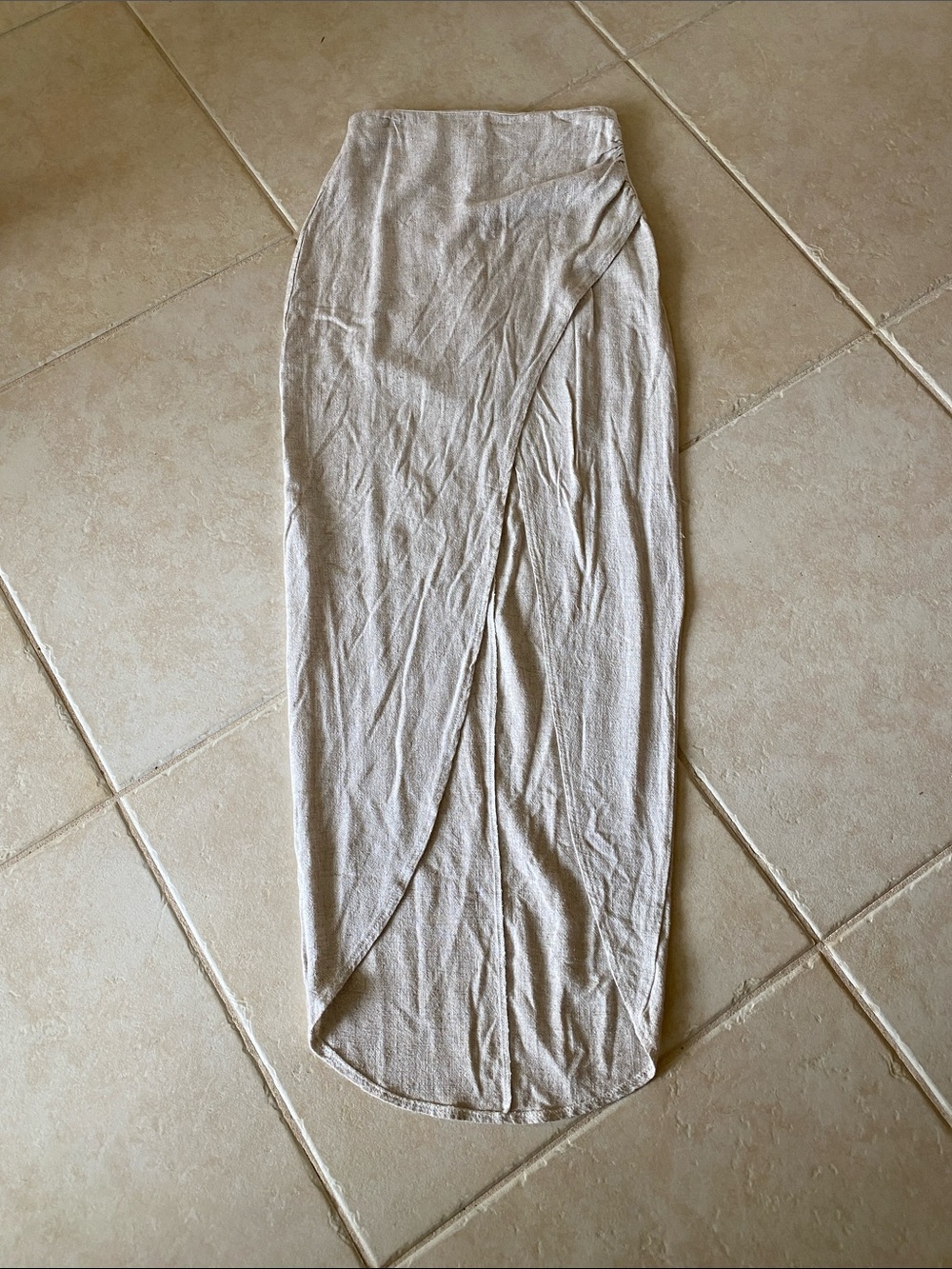 Flou Beige Wrap-Front linen Maxi Skirt